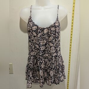 An-m Elegant Navy and Cream Floral Camisole Size Large